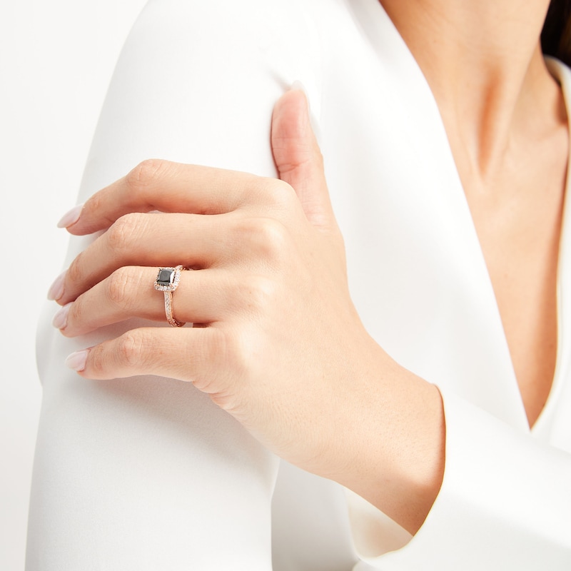 Main Image 5 of Previously Owned Neil Lane Black & White Diamond Engagement Ring 1-3/8 ct tw Princess & Round-cut 14K Rose Gold