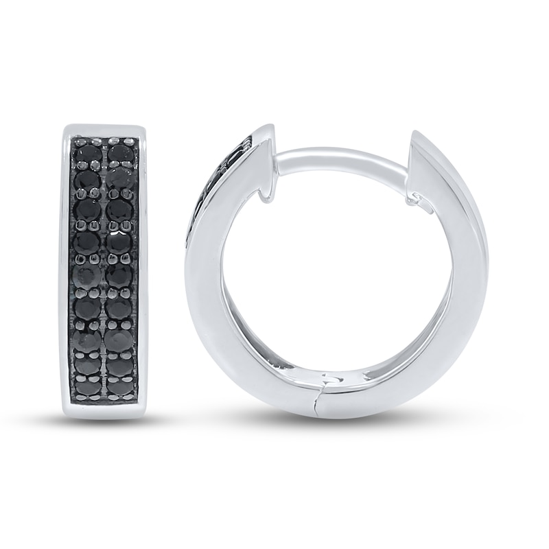 Main Image 1 of Previously Owned Men's Black Diamond Huggie Hoop Earrings 1/3 ct tw Round-cut 10K White Gold