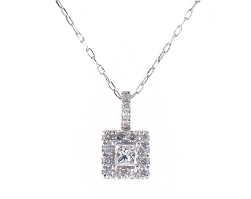 Main Image 1 of Previously Owned Diamond Necklace 1/2 ct tw Princess & Round-cut 10K White Gold 18&quot;