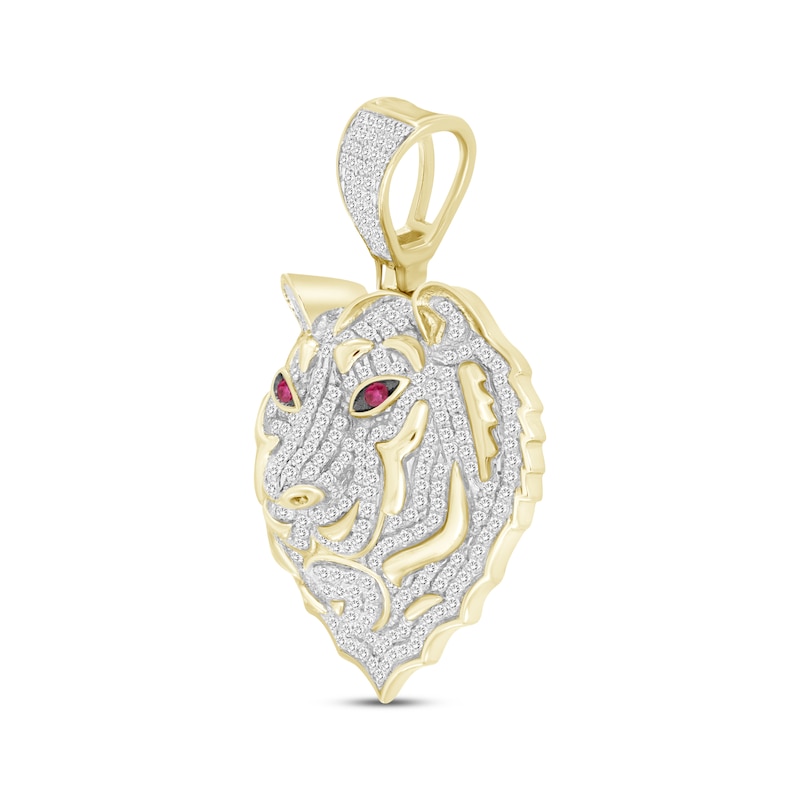 Main Image 2 of Previously Owned Men's Diamond & Lab-Created Ruby Tiger Charm 7/8 ct tw Round-cut 10K Yellow Gold