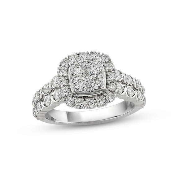 Previously Owned Multi-Diamond Center Engagement Ring 1-1/5 ct tw Round-cut 14K White Gold