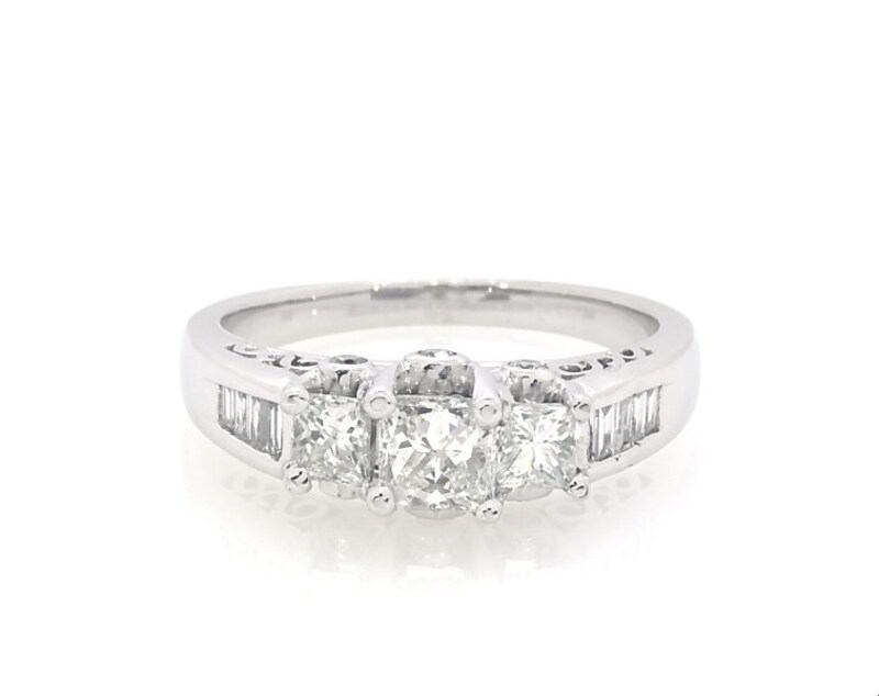 Main Image 1 of Previously Owned Princess-Cut Diamond Three-Stone Engagement Ring 1 ct tw 14K White Gold