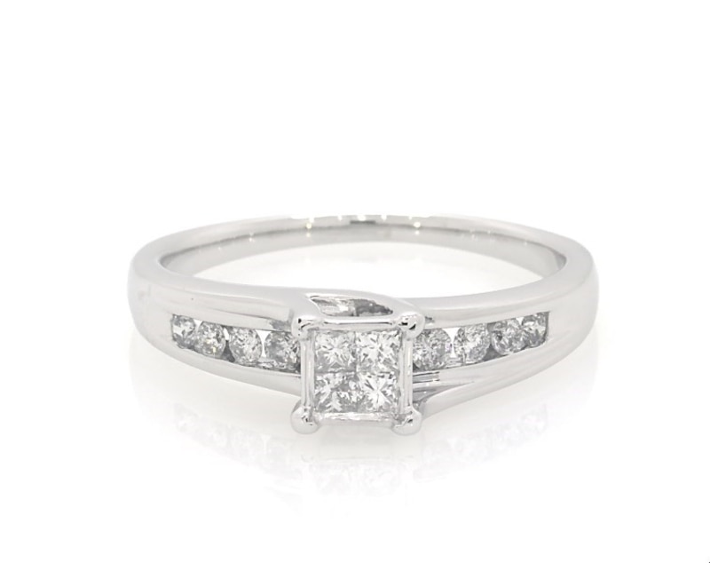 Main Image 1 of Previously Owned Diamond Engagement Ring 1/2 ct tw Princess & Round 14K White Gold