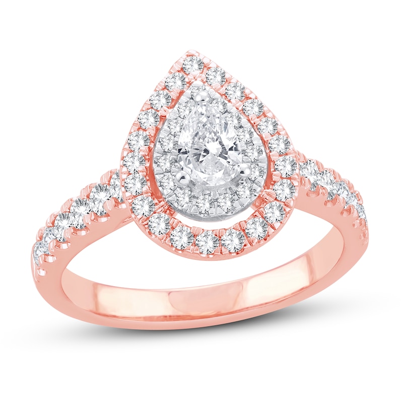 Main Image 1 of Previously Owned Diamond Engagement Ring 1 ct tw Pear & Round 14K Rose Gold