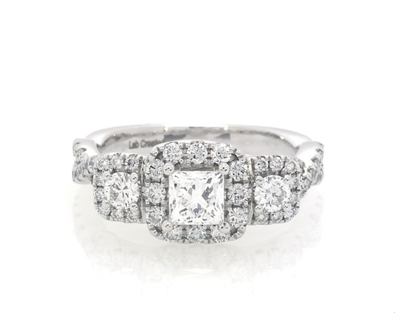 Previously Owned THE LEO Legacy Lab-Created Diamond Princess & Round-Cut Three-Stone Engagement Ring 1 ct tw 14K White Gold