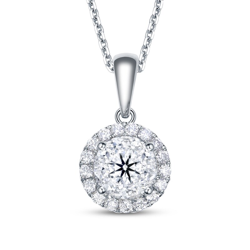 Main Image 1 of Previously Owned Diamond Necklace 1/2 ct tw Round-Cut 14K White Gold 18"
