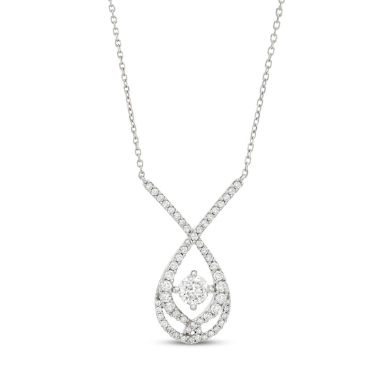 Previously Owned Love Entwined Diamond Necklace 1 ct tw Round-cut 10K White Gold 18