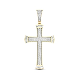 Previously Owned Men's Diamond Cross Charm 2 ct tw Round & Baguette-cut 10K Yellow Gold