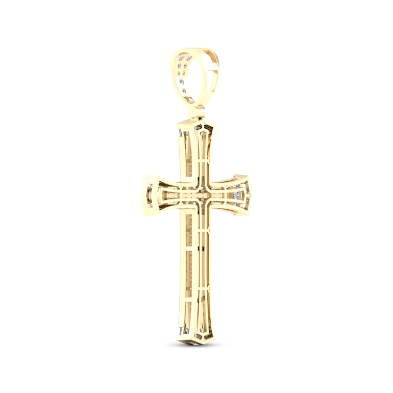 Main Image 4 of Previously Owned Men's Diamond Cross Charm 2 ct tw Round & Baguette-cut 10K Yellow Gold