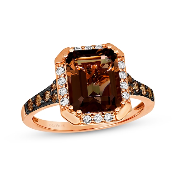 Previously Owned Le Vian Emerald-Cut Chocolate Quartz Ring 1/3 ct tw 14K Strawberry Gold
