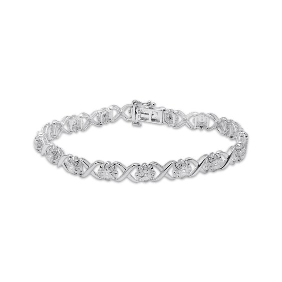 Previously Owned Diamond Flower Bracelet 1/10 ct tw Round-cut Sterling Silver 7.5"