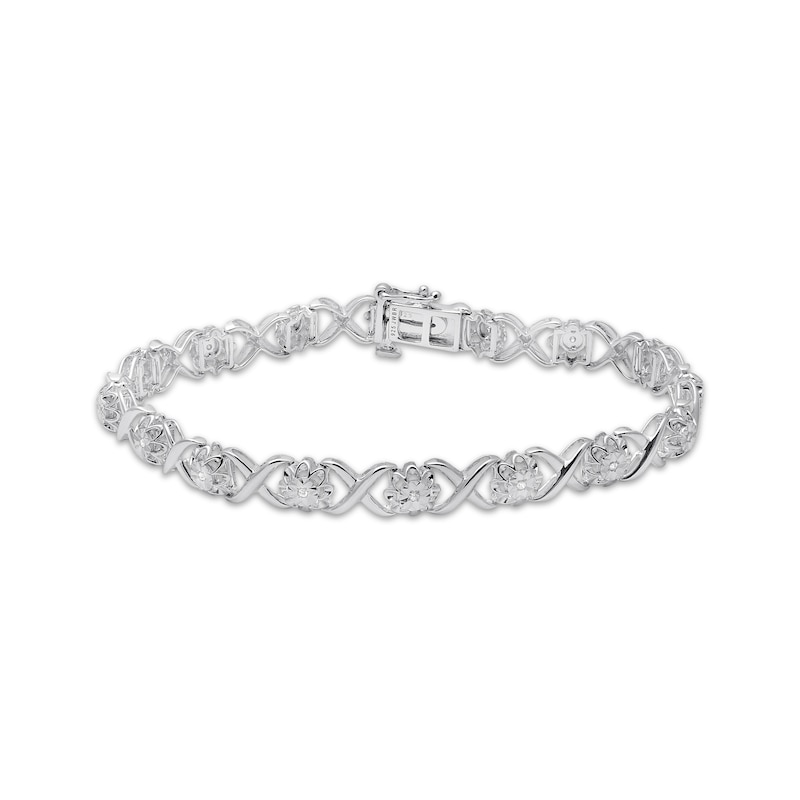 Main Image 1 of Previously Owned Diamond Flower Bracelet 1/10 ct tw Round-cut Sterling Silver 7.5&quot;