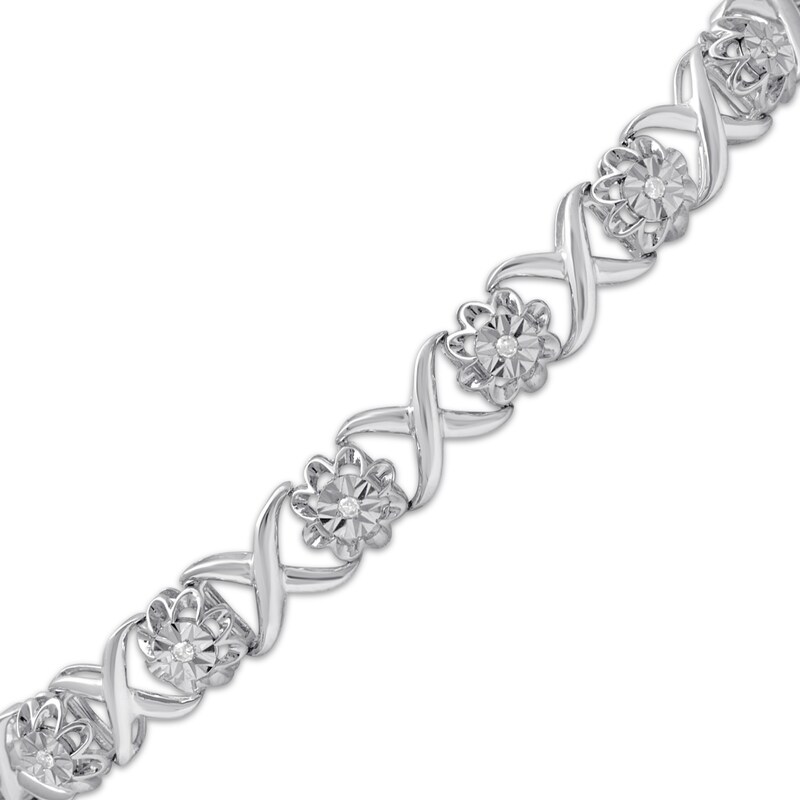 Main Image 2 of Previously Owned Diamond Flower Bracelet 1/10 ct tw Round-cut Sterling Silver 7.5&quot;
