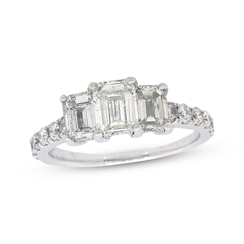 Main Image 1 of Previously Owned Neil Lane Emerald-Cut Diamond Three-Stone Engagement Ring 1-7/8 ct tw 14K White Gold Size 5.5