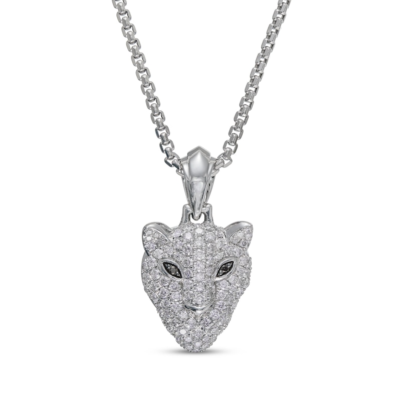 Previously Owned Men's Black & White Diamond Panther Necklace 7/8 ct tw Round-cut 10K White Gold 22"