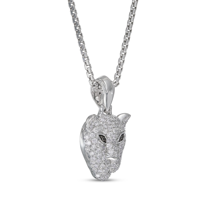Previously Owned Men's Black & White Diamond Panther Necklace 7/8 ct tw Round-cut 10K White Gold 22"