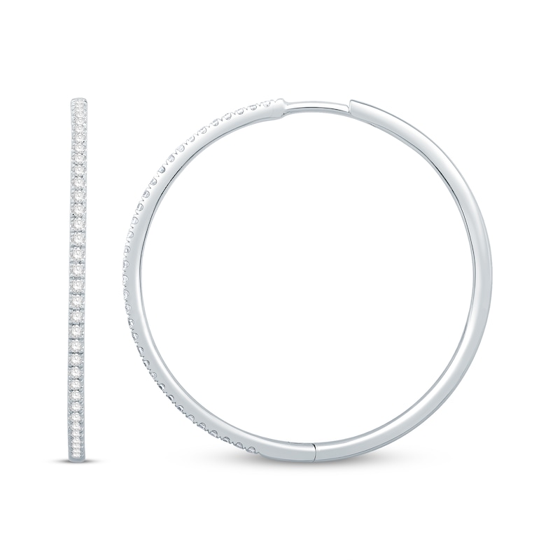 Main Image 3 of Previously Owned Diamond Hoop Earrings 1/2 ct tw Round-cut 10K White Gold