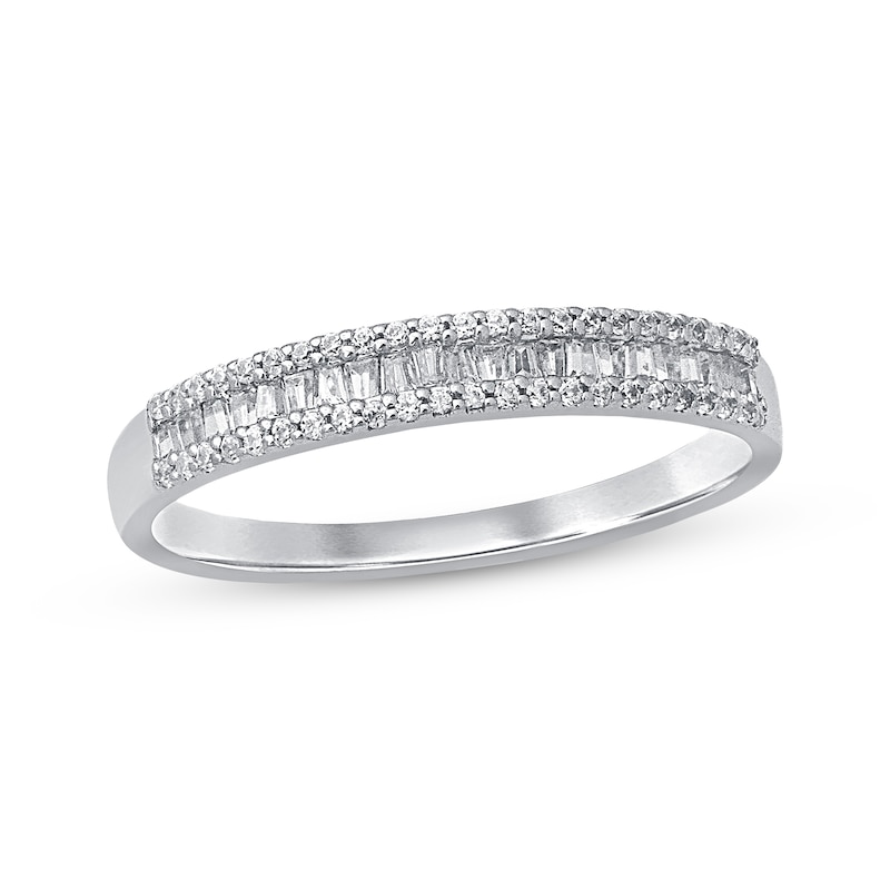 Main Image 1 of Previously Owned Diamond Anniversary Ring 1/4 ct tw Round/Baguette 10K White Gold Size 7