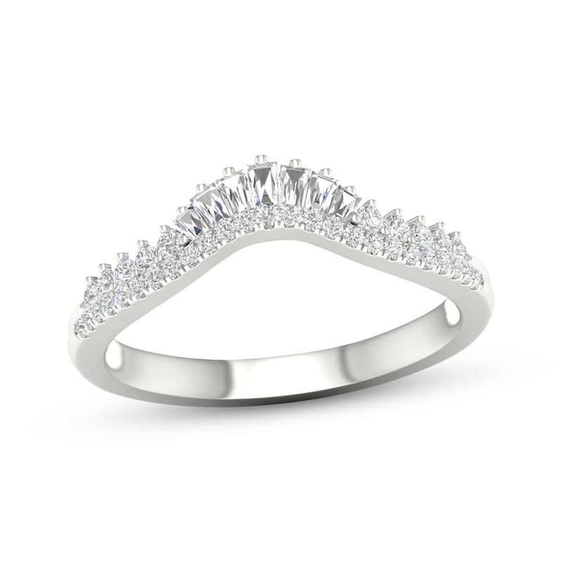 Main Image 1 of Previously Owned Diamond Contour Anniversary Ring 1/3 ct tw Baguette & Round-cut 14K White Gold