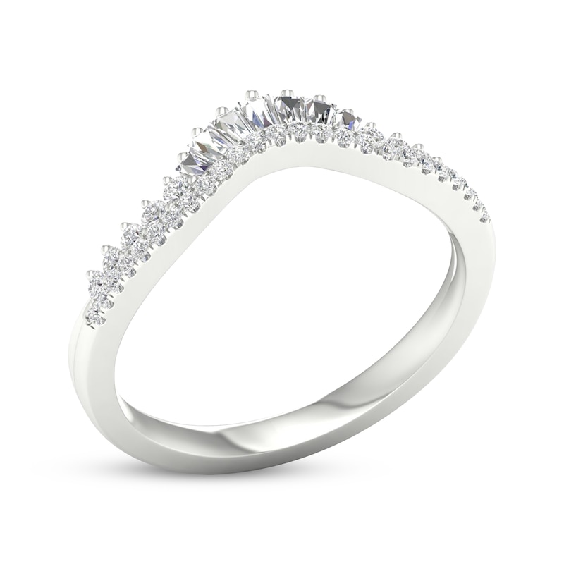 Main Image 2 of Previously Owned Diamond Contour Anniversary Ring 1/3 ct tw Baguette & Round-cut 14K White Gold