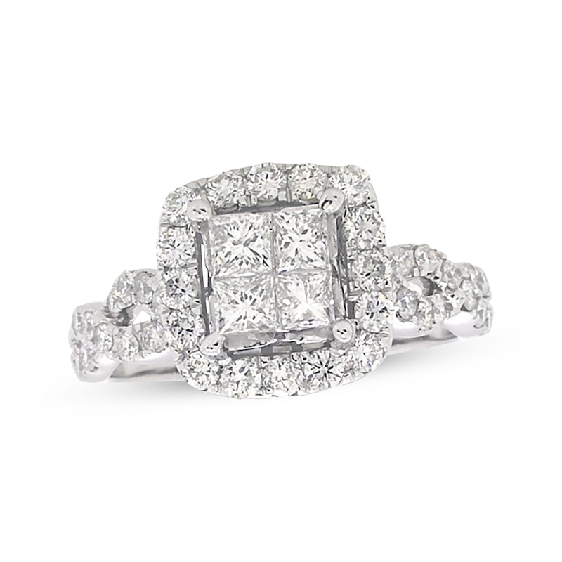 Main Image 1 of Previously Owned Princess-Cut Diamond Quad Engagement Ring 1-1/2 ct tw 14K White Gold