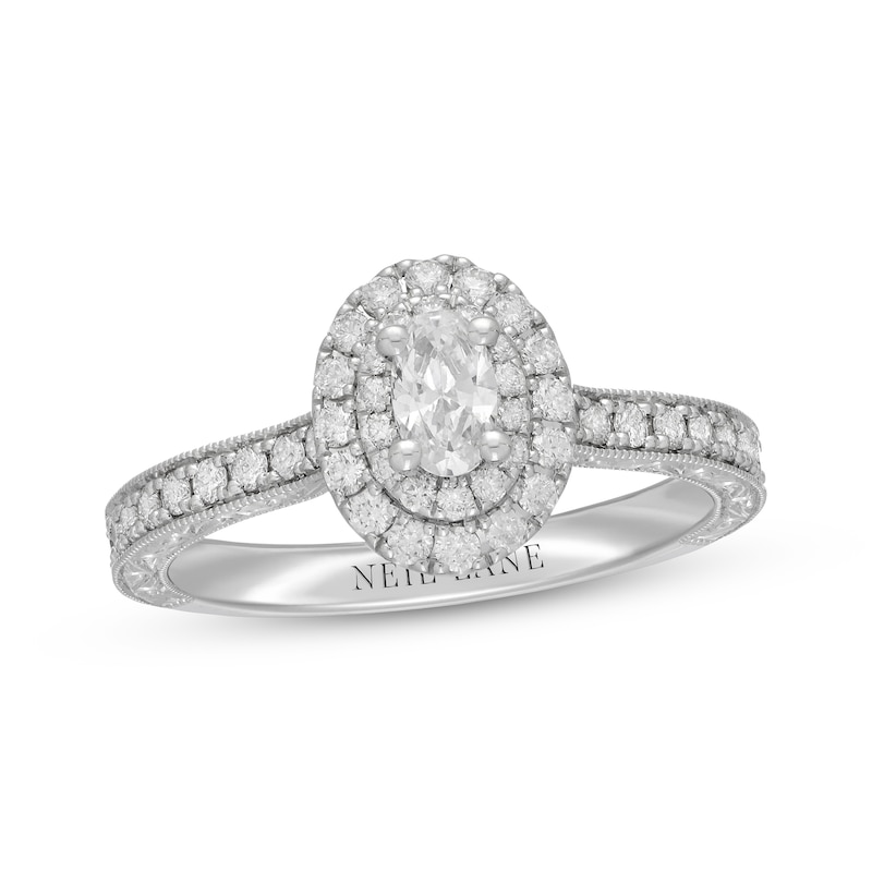 Previously Owned Neil Lane Diamond Engagement Ring 7/8 ct tw Oval/Round 14K White Gold