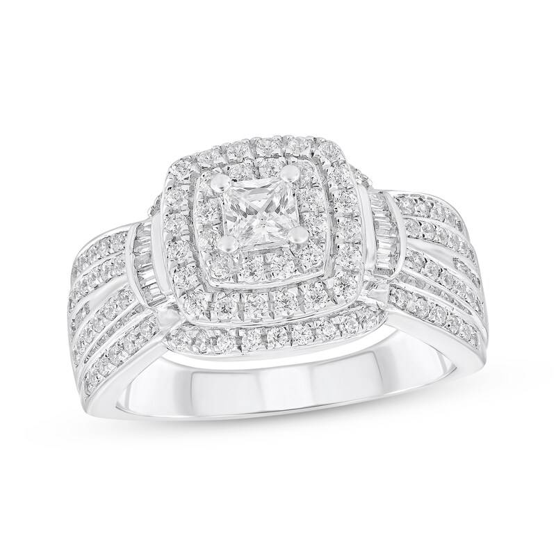 Main Image 1 of Previously Owned Princess-Cut Diamond Frame Engagement Ring 1 ct tw 14K White Gold