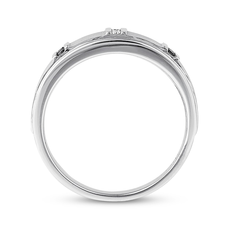 Main Image 3 of Previously Owned Men's Diamond Wedding Band 1/10 ct tw Round-cut 10K White Gold