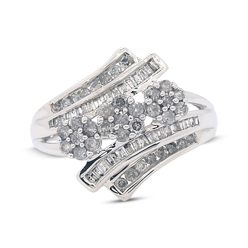 Main Image 1 of Previously Owned Diamond Flower Bypass Ring 3/4 ct tw 10K White Gold