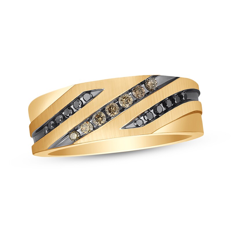 Main Image 1 of Previously Owned Men's Brown & Black Diamond Wedding Band 1/3 ct tw Round-cut 10K Yellow Gold