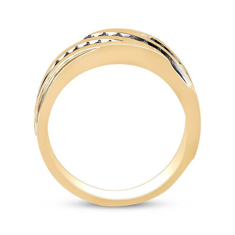 Main Image 2 of Previously Owned Men's Brown & Black Diamond Wedding Band 1/3 ct tw Round-cut 10K Yellow Gold