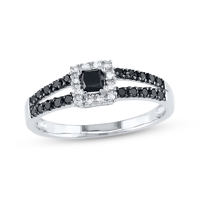 Main Image 1 of Previously Owned Black Diamond Engagement Ring 1/2 ct tw Princess-cut 10K White Gold Size 7.5