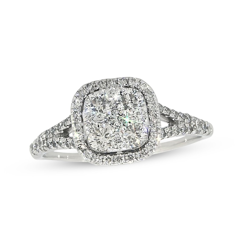 Main Image 1 of Previously Owned Multi-Diamond Cushion Frame Engagement Ring 1-5/8 ct tw 14K White Gold