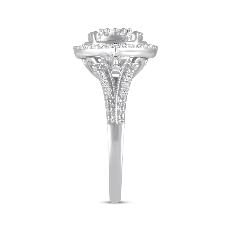 Main Image 2 of Previously Owned Diamond Engagement Ring 1/2 ct tw Round/Baguette 10K White Gold Size 7