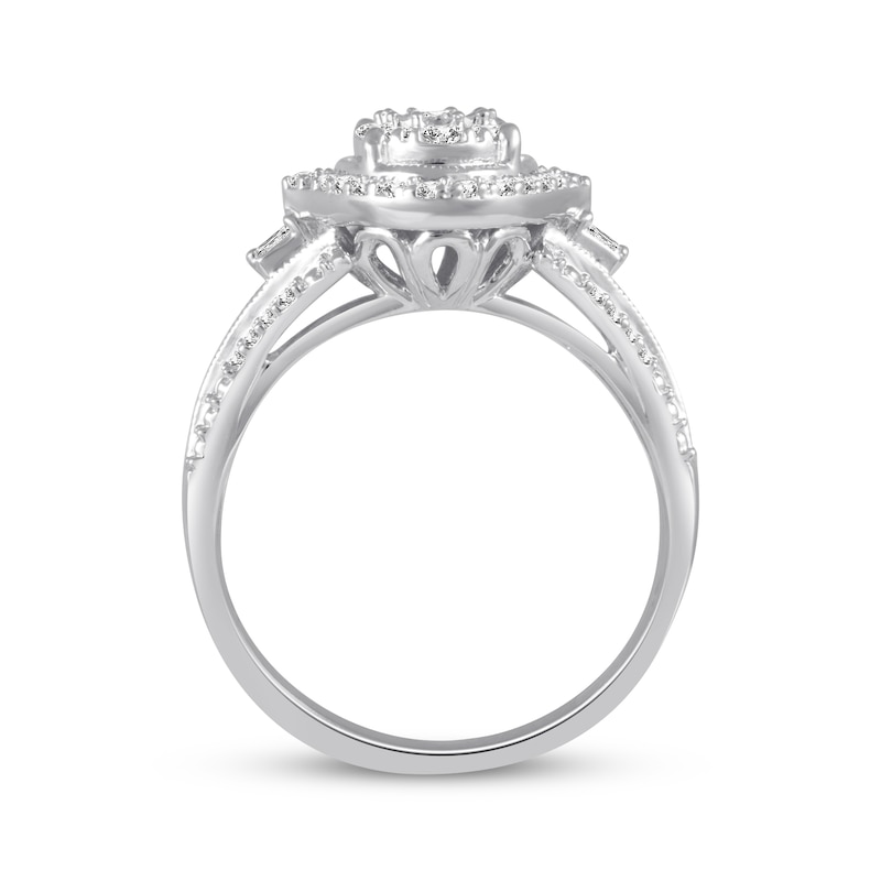 Main Image 3 of Previously Owned Diamond Engagement Ring 1/2 ct tw Round/Baguette 10K White Gold Size 7