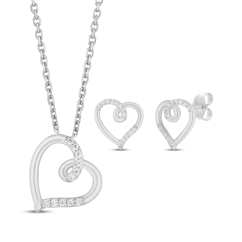 Main Image 1 of Previously Owned Hallmark Diamonds Swirling Hearts Gift Set 1/8 ct tw Sterling Silver 18"