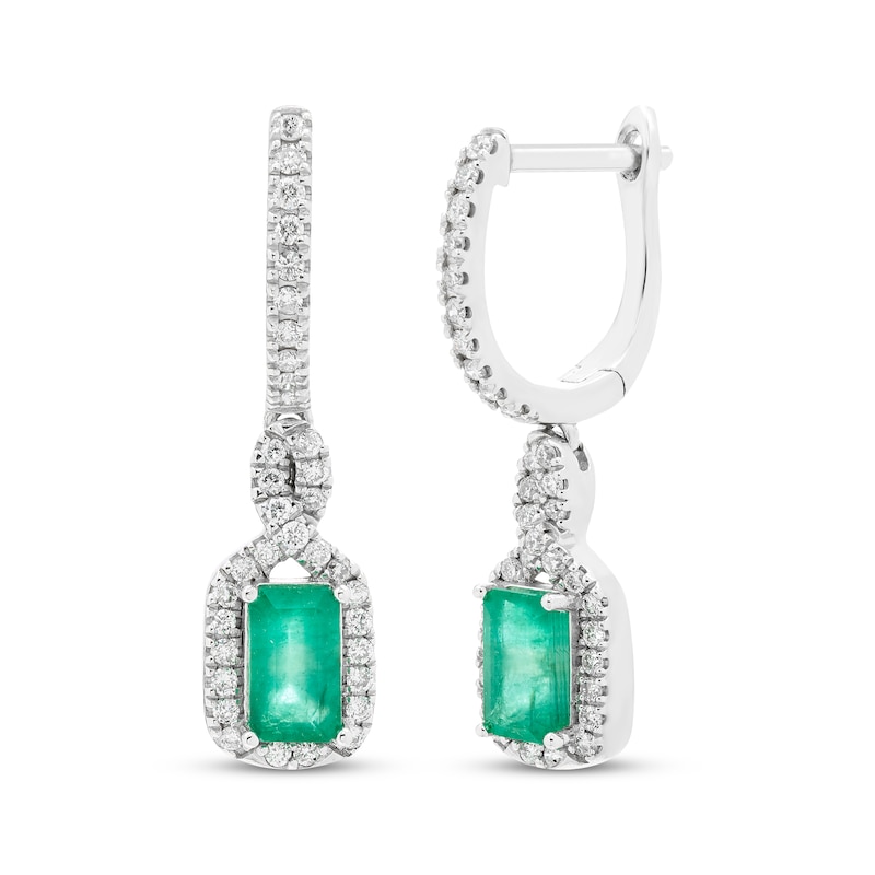 Previously Owned Emerald & Diamond Drop Earrings 1/5 ct tw 10K White Gold