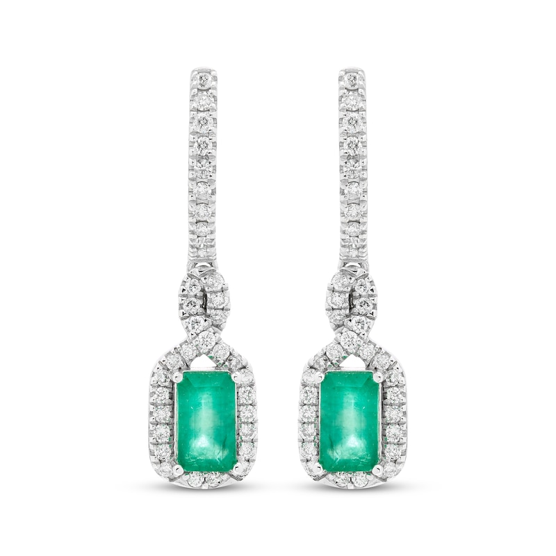 Previously Owned Emerald & Diamond Drop Earrings 1/5 ct tw 10K White Gold