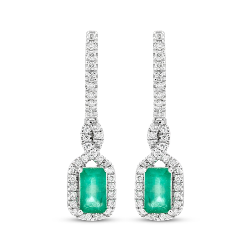 Previously Owned Emerald & Diamond Drop Earrings 1/5 ct tw 10K White Gold