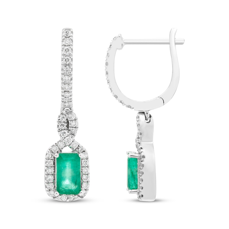 Previously Owned Emerald & Diamond Drop Earrings 1/5 ct tw 10K White Gold