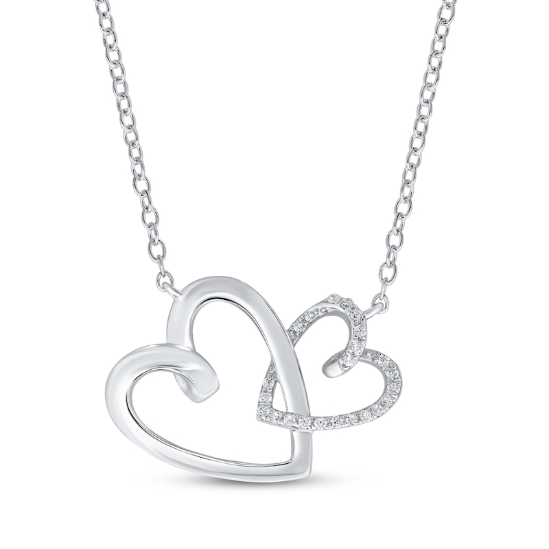 Main Image 1 of Previously Owned Diamond Double Heart Necklace 1/10 ct tw Round-cut Sterling Silver 18"