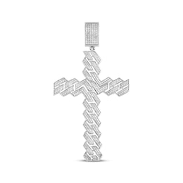 Previously Owned Men's Diamond Cross Curb Pendant 1-1/2 ct tw Round-cut 10K White Gold