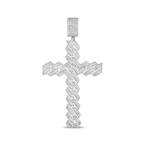 Previously Owned Men's Diamond Cross Curb Pendant 1-1/2 ct tw Round-cut 10K White Gold
