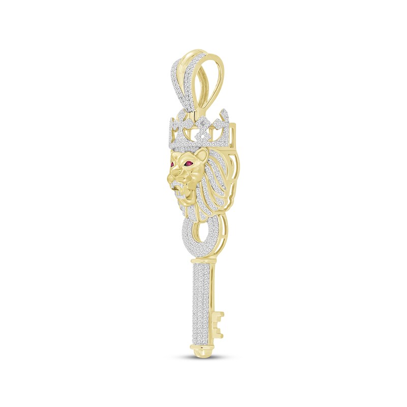 Main Image 2 of Previously Owned Men's Diamond & Lab-Created Ruby Lion with Crown Key Charm 7/8 ct tw 10K Yellow Gold