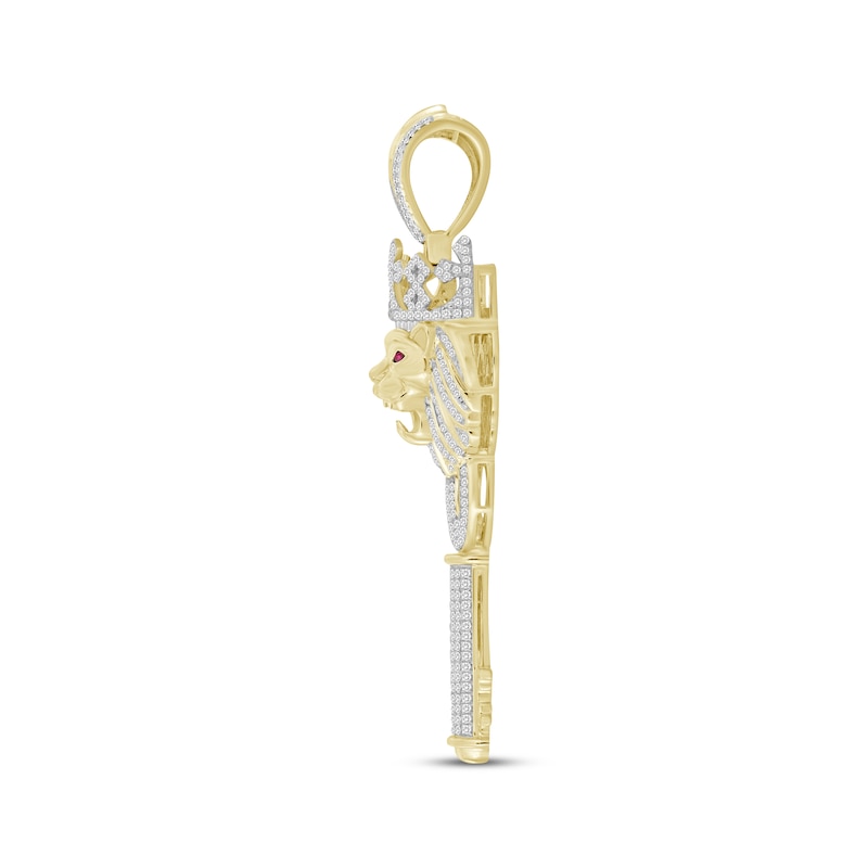 Main Image 3 of Previously Owned Men's Diamond & Lab-Created Ruby Lion with Crown Key Charm 7/8 ct tw 10K Yellow Gold