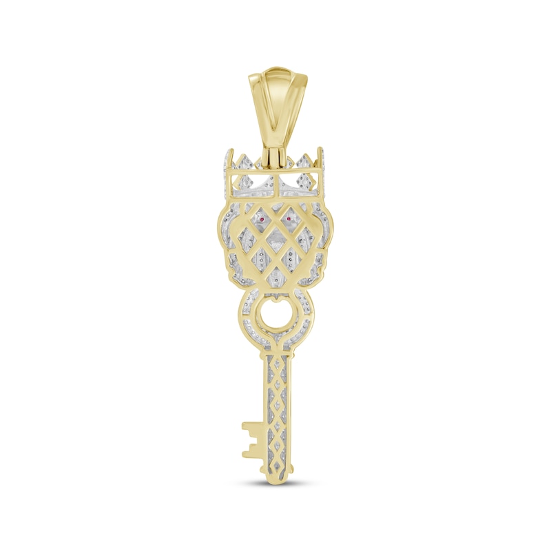 Main Image 4 of Previously Owned Men's Diamond & Lab-Created Ruby Lion with Crown Key Charm 7/8 ct tw 10K Yellow Gold