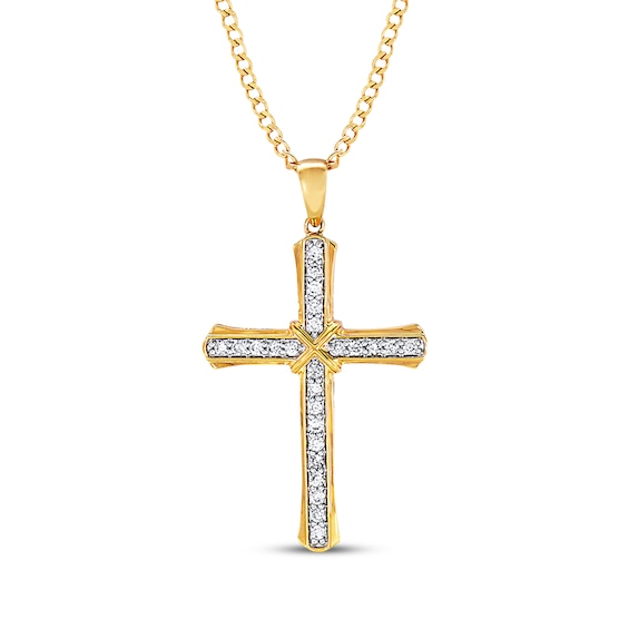 Previously Owned Men's Cross Necklace 1/2 ct tw Diamonds 10K Yellow Gold