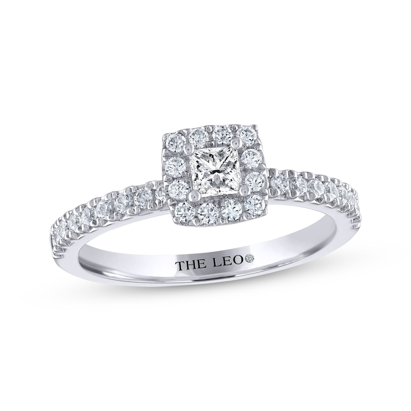Previously Owned THE LEO Diamond Engagement Ring 1/2 ct tw Princess & Round-cut 14K White Gold