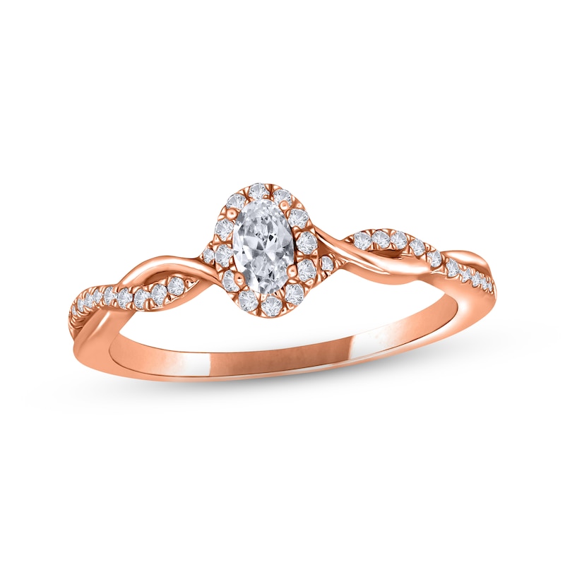 Main Image 1 of Previously Owned Adrianna Papell Diamond Engagement Ring 1/3 ct tw Oval & Round-cut 14K Rose Gold