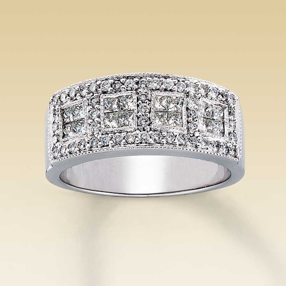Previously Owned Diamond Anniversary Ring 3/4 ct tw Princess & Round-cut 14K White Gold